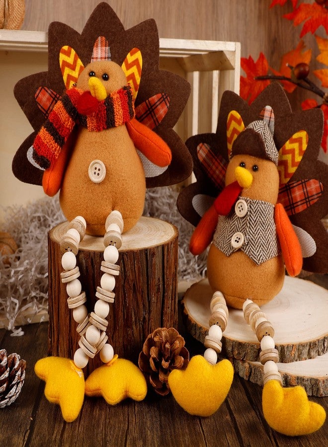 Biswing Thanksgiving Decoration Tabletop Standing Turkey Couple with Dangling Legs, 2 Pack Plush Stuffed Turkeys Shelf Sitters Figurine Gift for Autumn Fall Harvest Halloween Home Table Decorations - Image 1